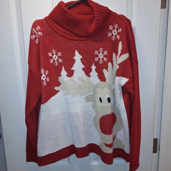 Joseph A Sweaters - Joseph A Red White Cowl Neck Sweater XL